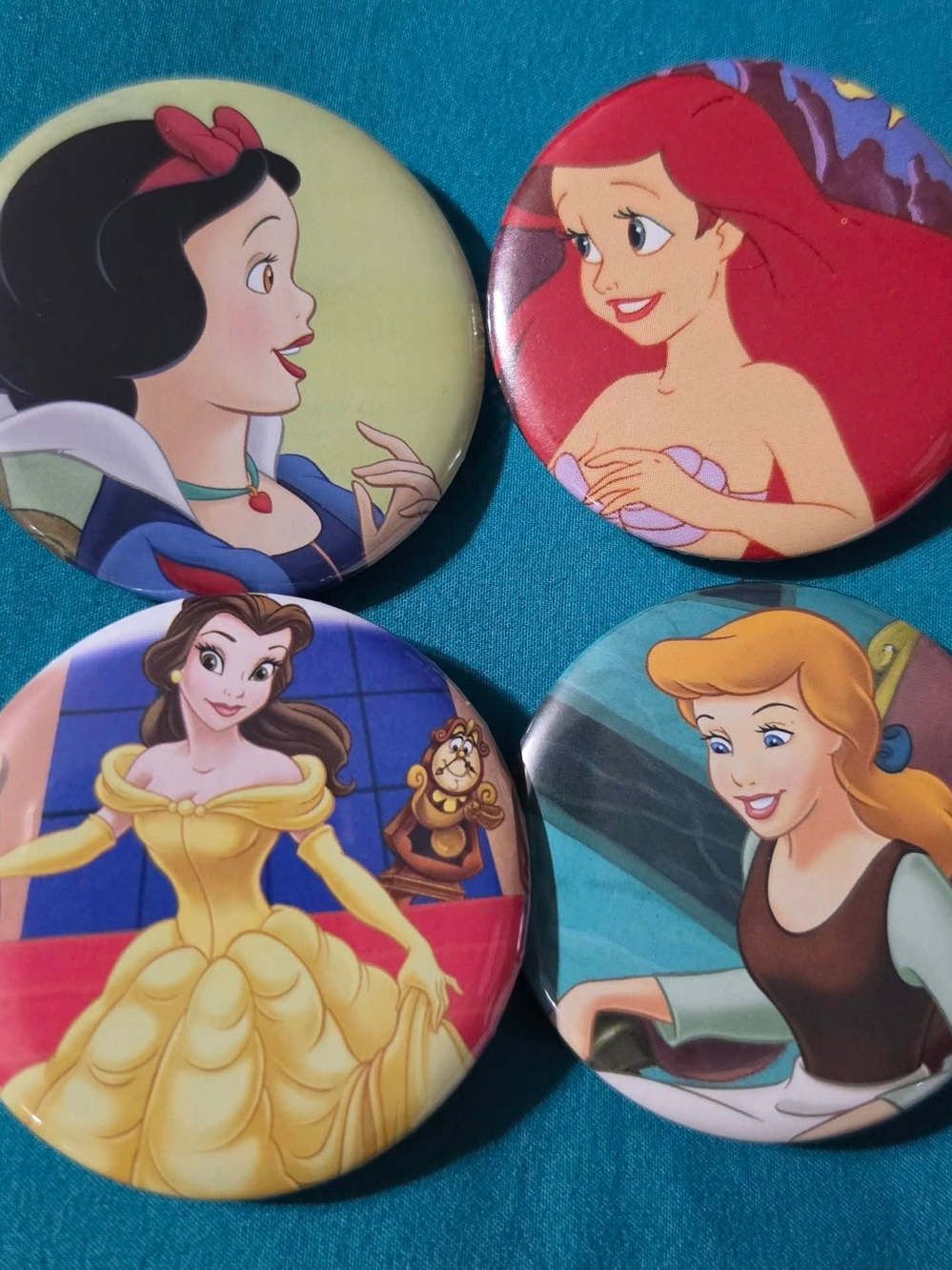 Disney Princess Button Pin Set - Yellow, Red, Blue, Green